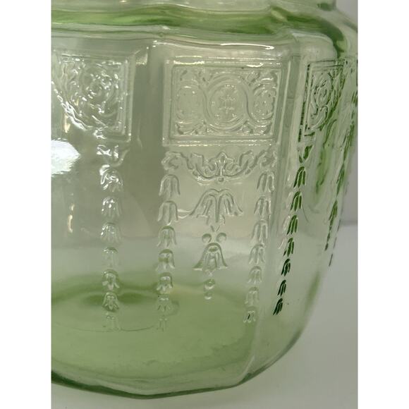 Uranium Glass Cookie Biscuit Jar Anchor Hocking Princess Green Depression Vintag - Picture 11 of 12